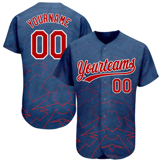 Custom Royal Red-White 3D Pattern Design Authentic Baseball Jersey - Sky-Custom