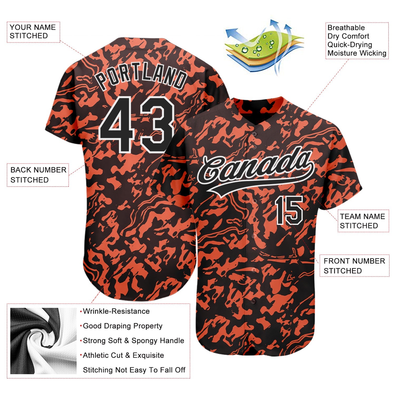 Custom Orange Black-White 3D Pattern Design Authentic Baseball Jersey - Sky-Custom