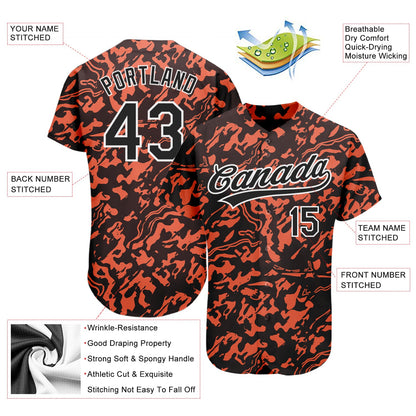 Custom Orange Black-White 3D Pattern Design Authentic Baseball Jersey - Sky-Custom