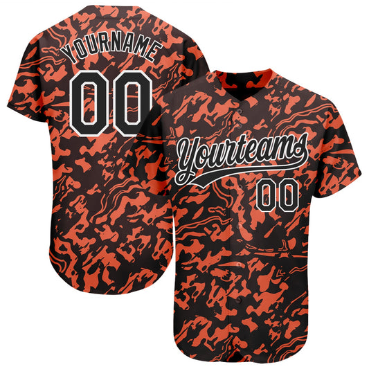 Custom Orange Black-White 3D Pattern Design Authentic Baseball Jersey - Sky-Custom