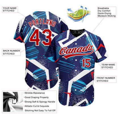 Custom Navy Red-White 3D Pattern Design Authentic Baseball Jersey - Sky-Custom