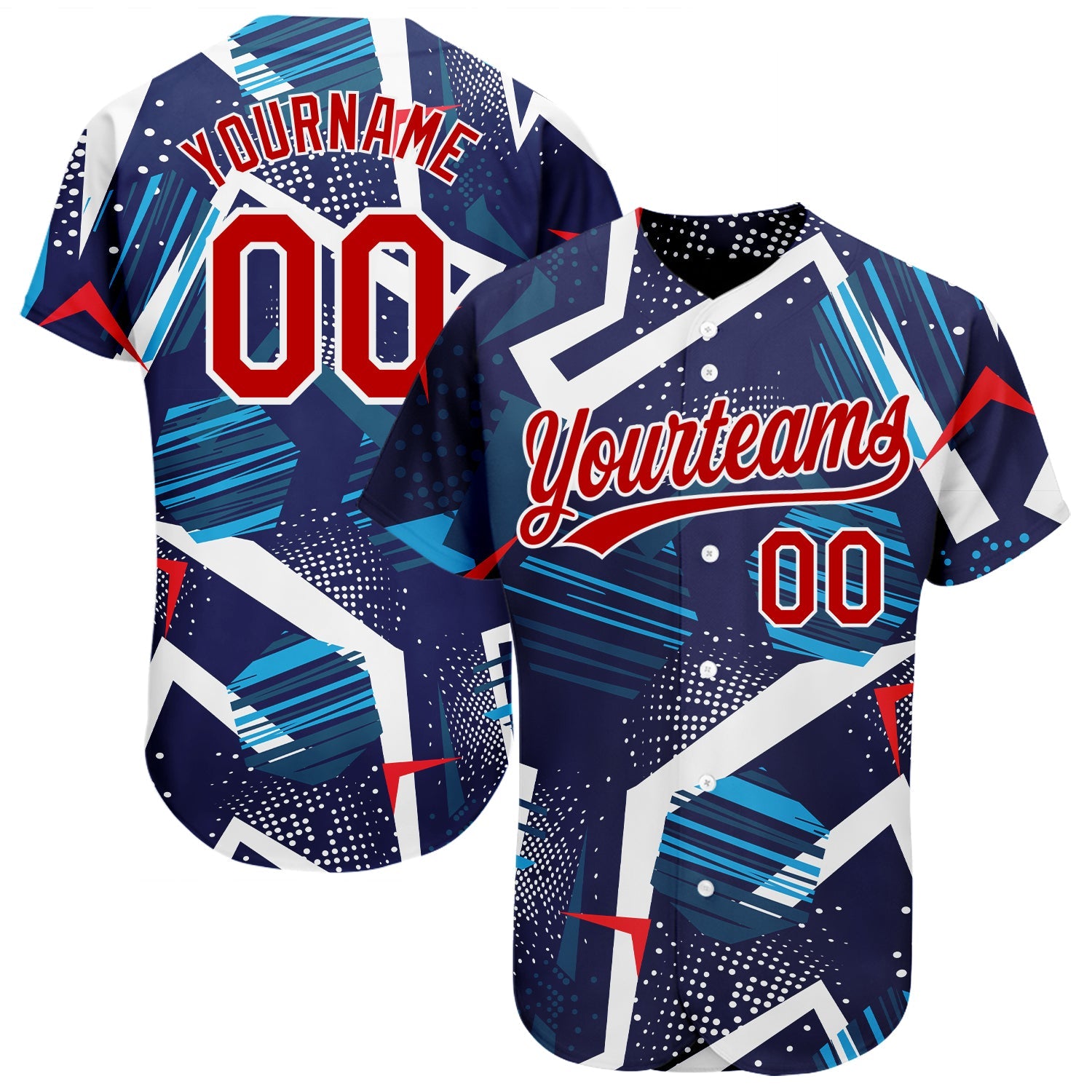 Custom Navy Red-White 3D Pattern Design Authentic Baseball Jersey - Sky-Custom