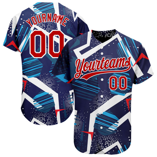 Custom Navy Red-White 3D Pattern Design Authentic Baseball Jersey - Sky-Custom