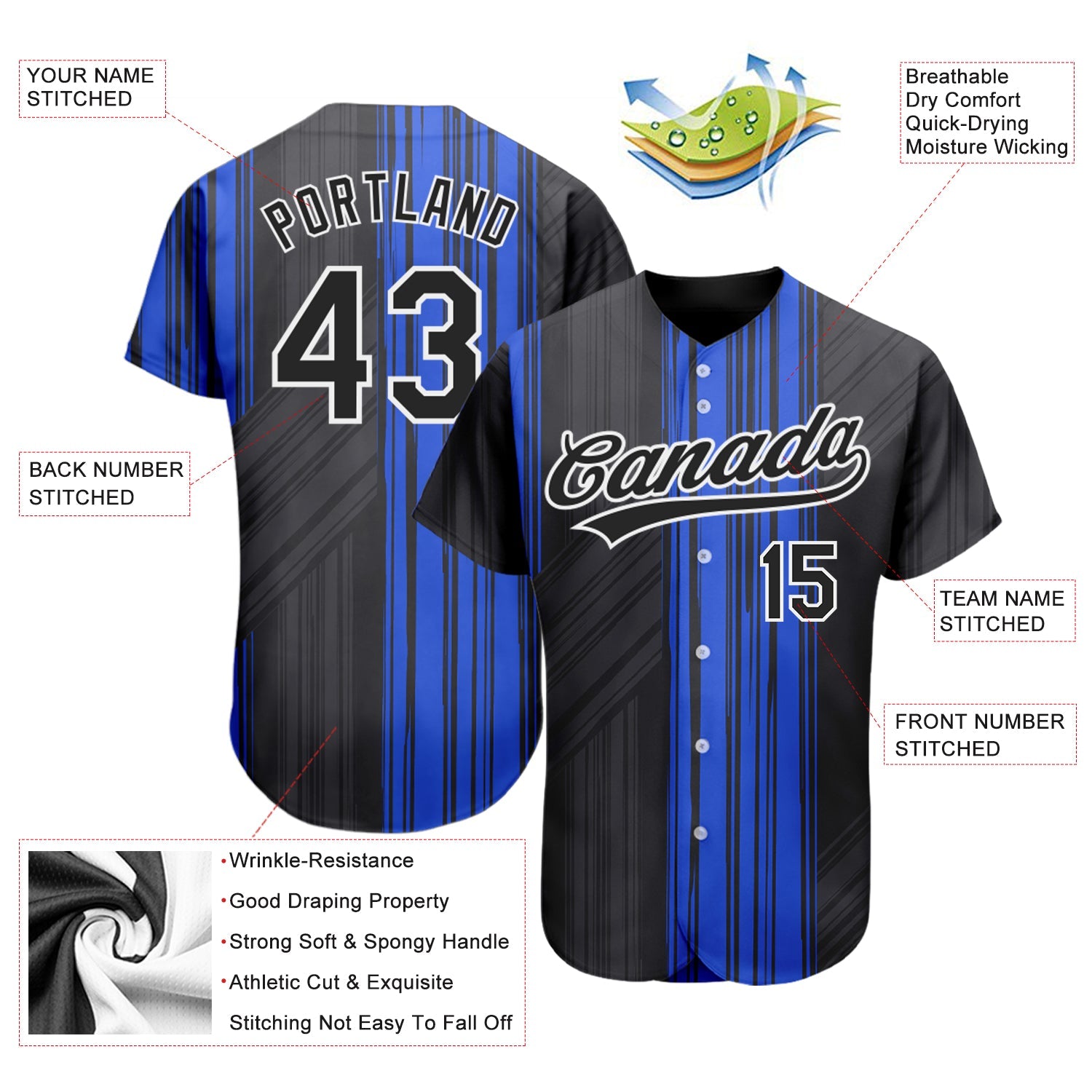 Custom Royal Black-White 3D Pattern Design Authentic Baseball Jersey - Sky-Custom