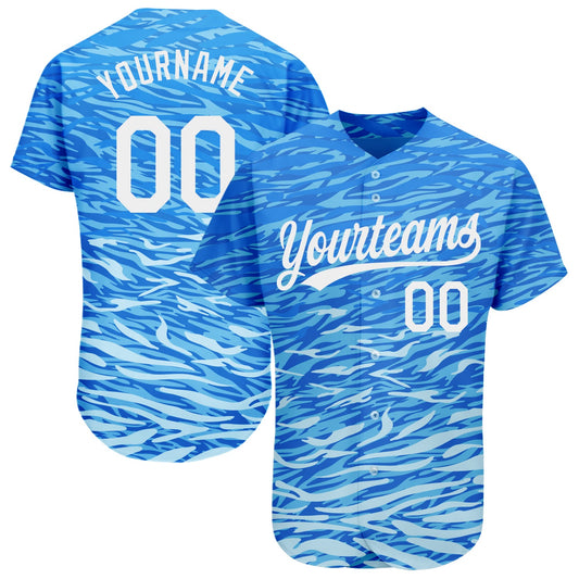 Custom Royal White 3D Pattern Design Authentic Baseball Jersey - Sky-Custom