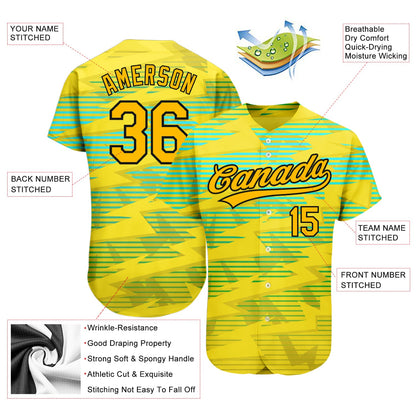 Custom Gold Gold Black-Light Blue 3D Pattern Design Authentic Baseball Jersey - Sky-Custom