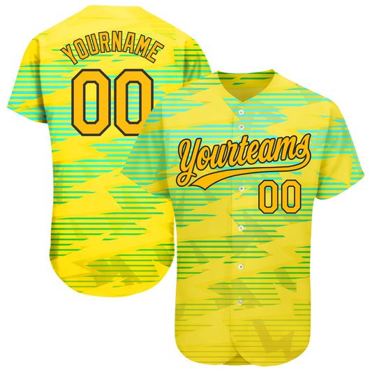 Custom Gold Gold Black-Light Blue 3D Pattern Design Authentic Baseball Jersey - Sky-Custom