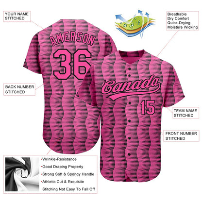 Custom Pink Pink-Black 3D Pattern Design Authentic Baseball Jersey - Sky-Custom
