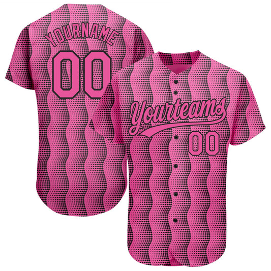 Custom Pink Pink-Black 3D Pattern Design Authentic Baseball Jersey - Sky-Custom