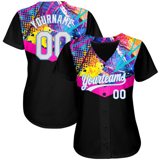 Custom Black White-Light Blue 3D Pattern Design Authentic Baseball Jersey - Sky-Custom