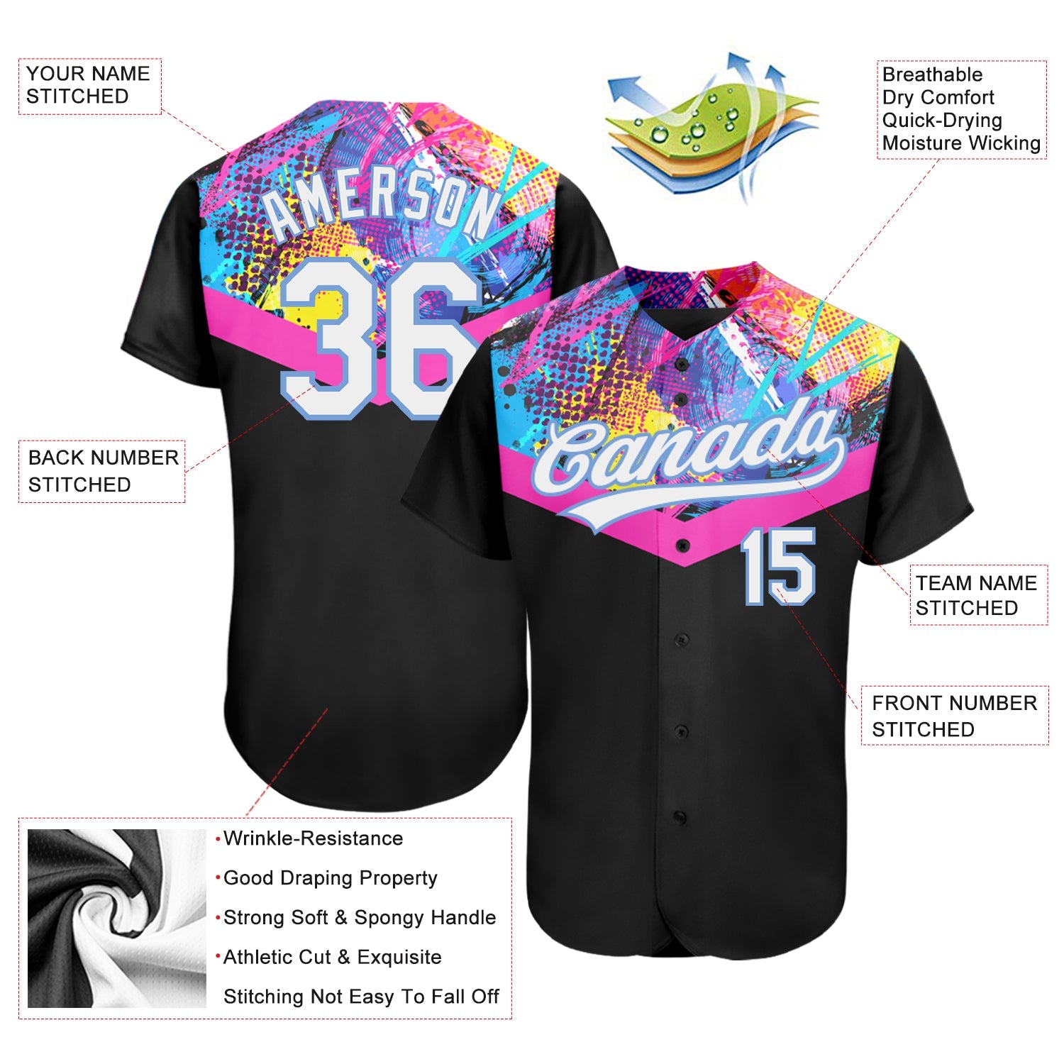 Custom Black White-Light Blue 3D Pattern Design Authentic Baseball Jersey - Sky-Custom