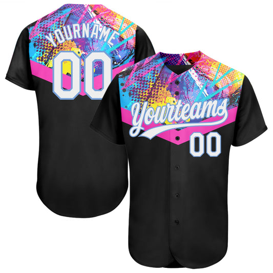 Custom Black White-Light Blue 3D Pattern Design Authentic Baseball Jersey - Sky-Custom