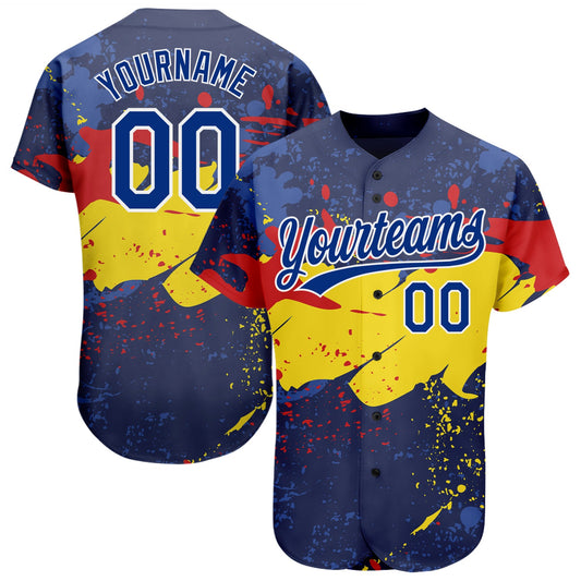 Custom Figure Royal-Gold 3D Pattern Design Authentic Baseball Jersey - Sky-Custom