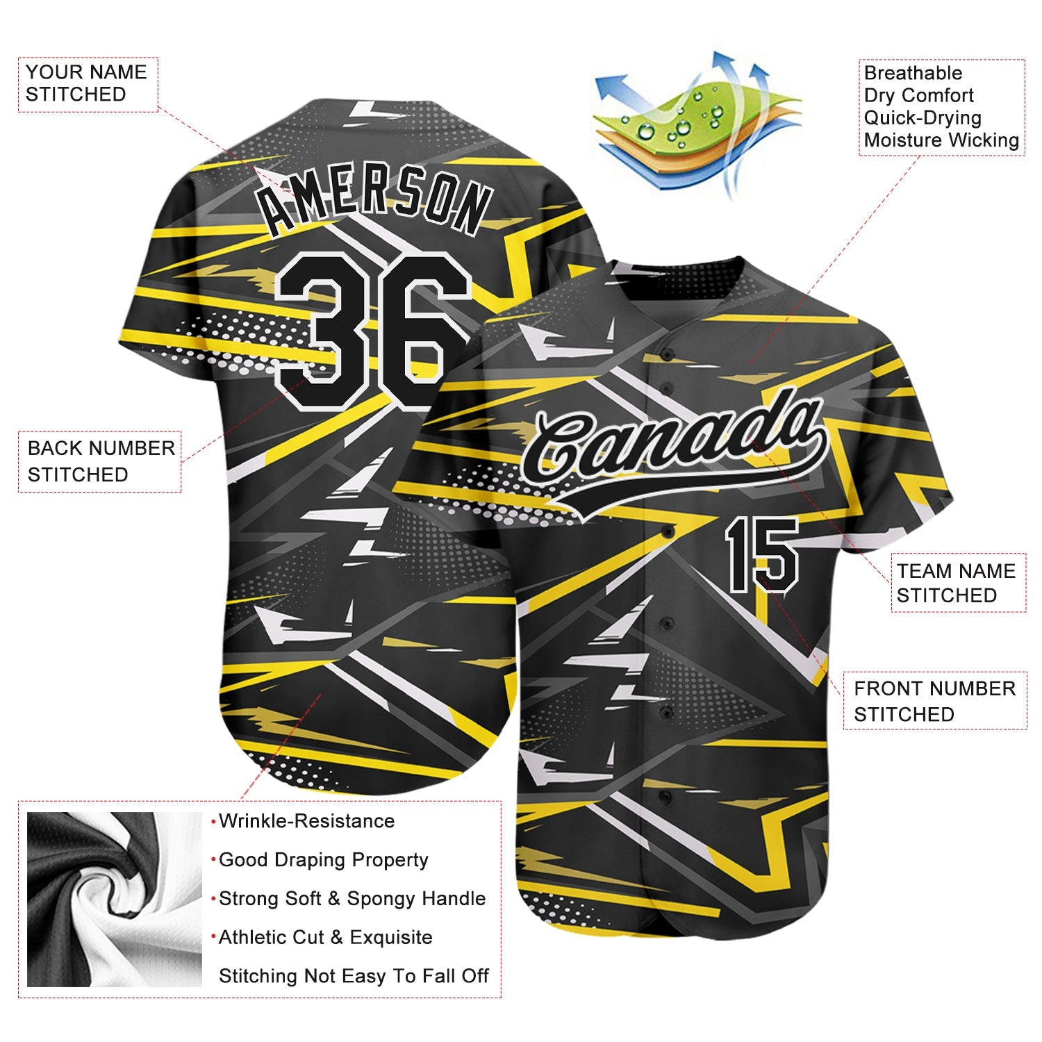 Custom Black Black-Gold 3D Pattern Design Authentic Baseball Jersey - Sky-Custom