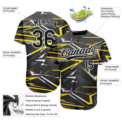 Custom Black Black-Gold 3D Pattern Design Authentic Baseball Jersey - Sky-Custom