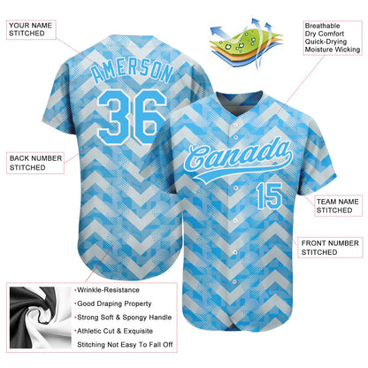 Custom Light Blue Light Blue-White 3D Pattern Design Authentic Baseball Jersey - Sky-Custom