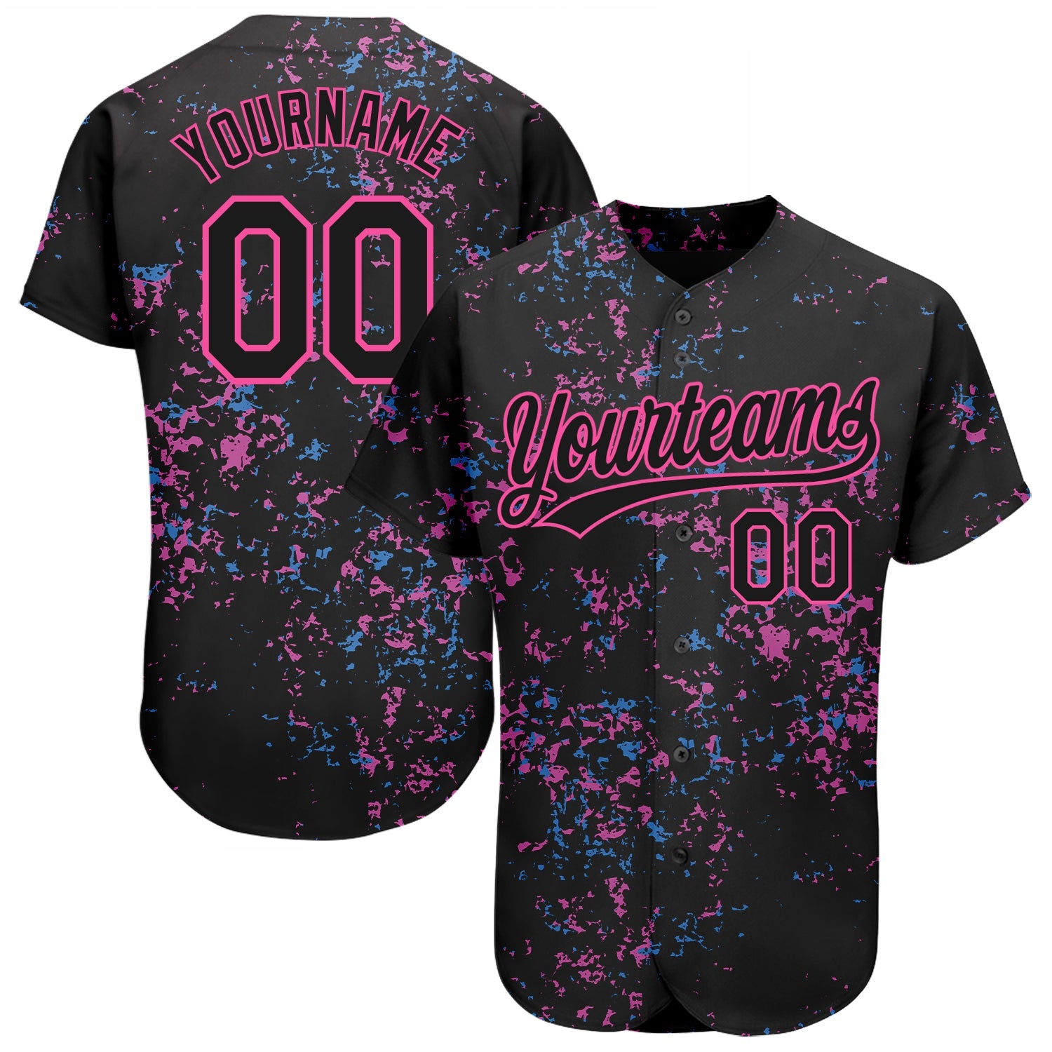 Custom Black Black-Pink 3D Pattern Design Authentic Baseball Jersey - Sky-Custom