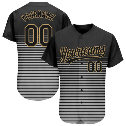 Custom Black Black Old Gold-Gray 3D Pattern Design Authentic Baseball Jersey - Sky-Custom