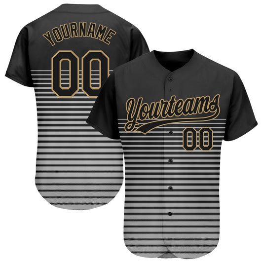 Custom Black Black Old Gold-Gray 3D Pattern Design Authentic Baseball Jersey - Sky-Custom