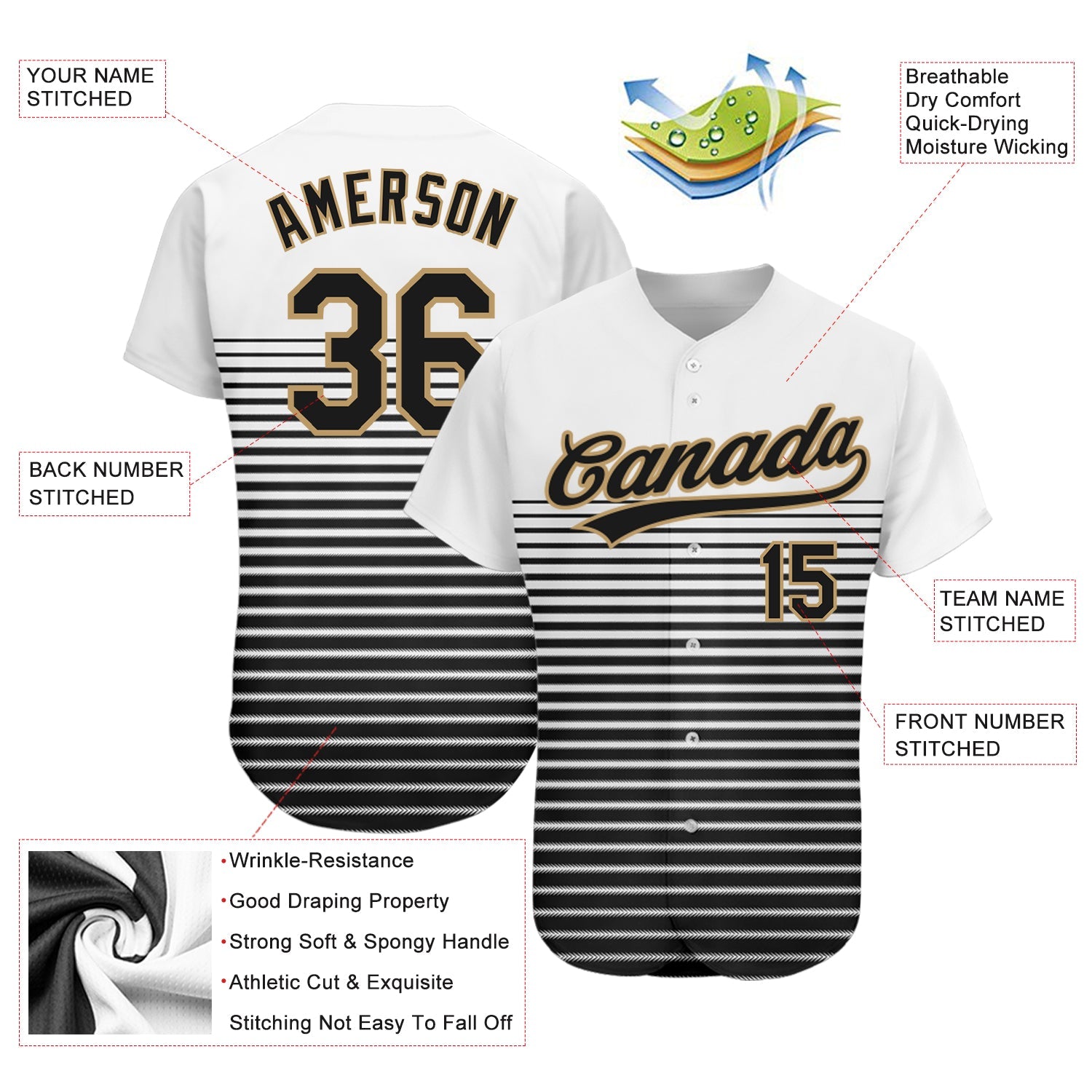 Custom White Black-Old Gold 3D Pattern Design Authentic Baseball Jersey - Sky-Custom
