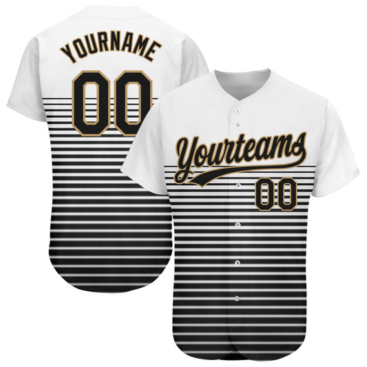 Custom White Black-Old Gold 3D Pattern Design Authentic Baseball Jersey - Sky-Custom