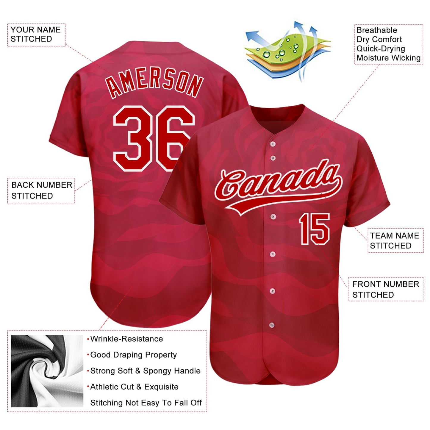 Custom Red Red-White 3D Pattern Design Authentic Baseball Jersey - Sky-Custom