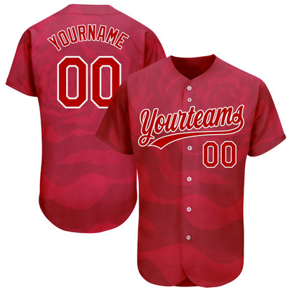 Custom Red Red-White 3D Pattern Design Authentic Baseball Jersey - Sky-Custom