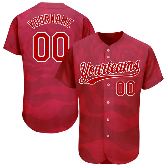 Custom Red Red-White 3D Pattern Design Authentic Baseball Jersey - Sky-Custom