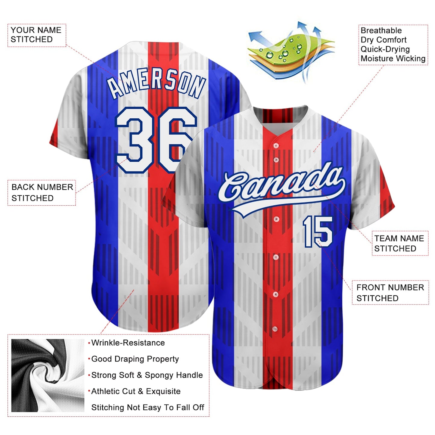 Custom White White Royal-Red 3D Pattern Design Authentic Baseball Jersey - Sky-Custom