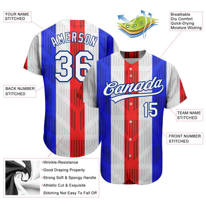 Custom White White Royal-Red 3D Pattern Design Authentic Baseball Jersey - Sky-Custom