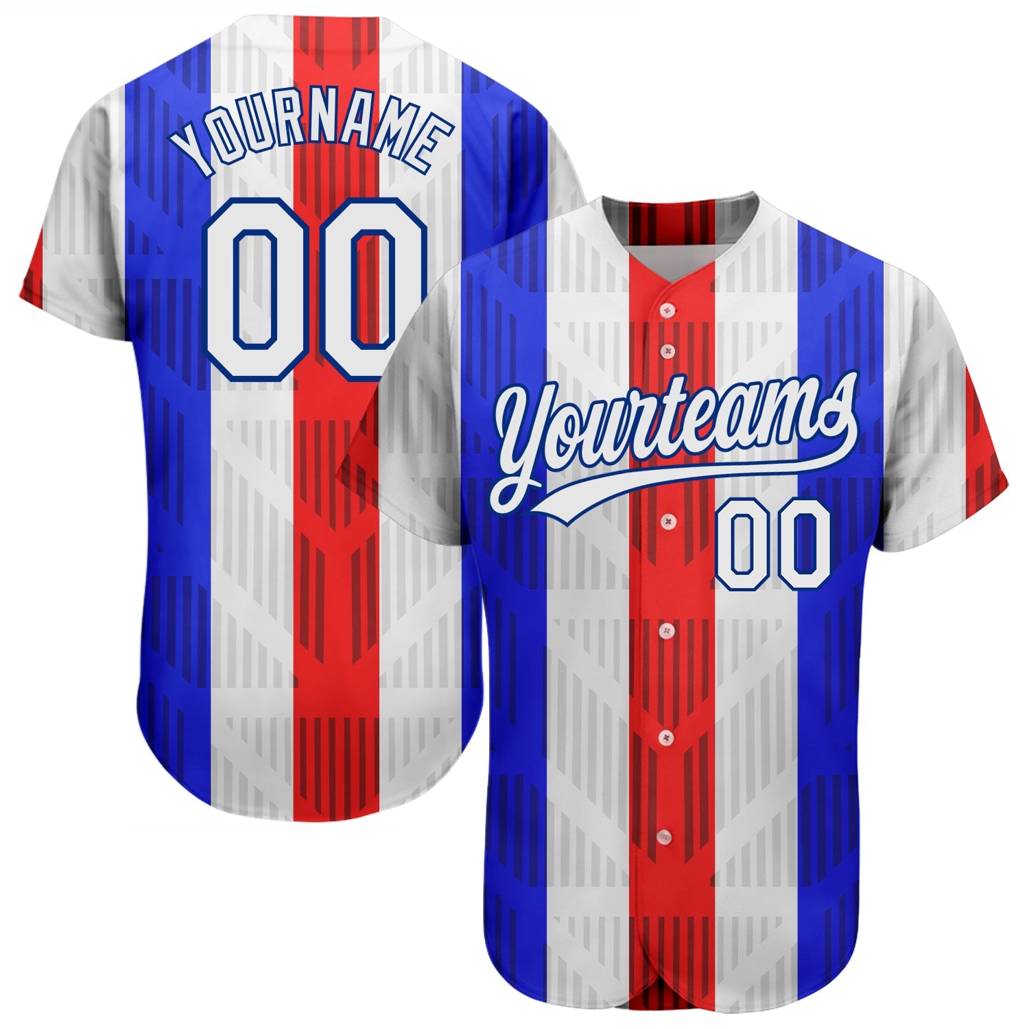 Custom White White Royal-Red 3D Pattern Design Authentic Baseball Jersey - Sky-Custom