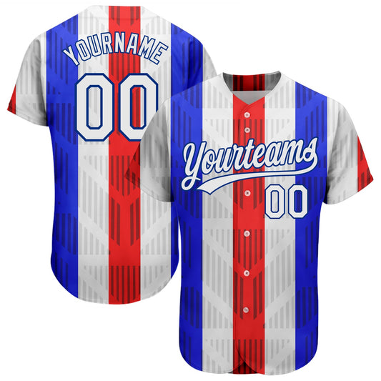 Custom White White Royal-Red 3D Pattern Design Authentic Baseball Jersey - Sky-Custom