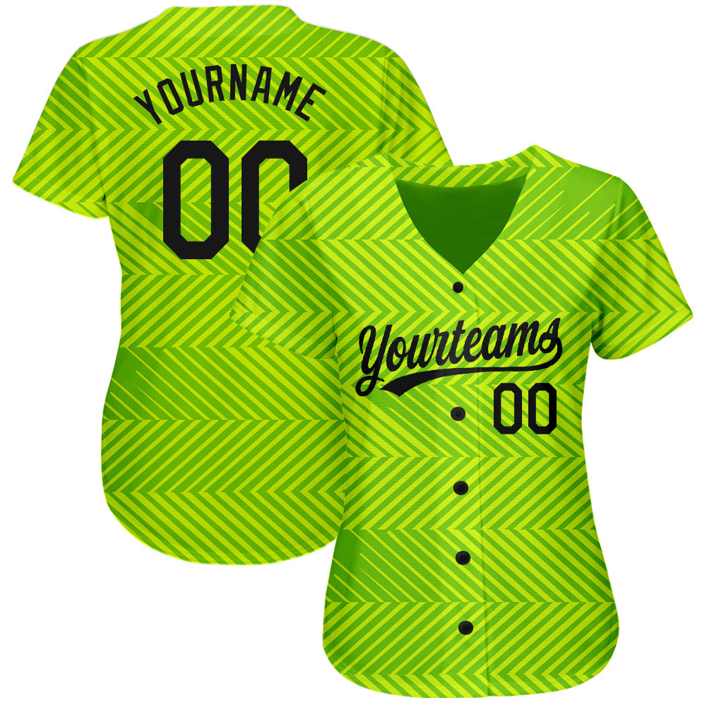 Custom Neon Green Black 3D Pattern Design Authentic Baseball Jersey - Sky-Custom