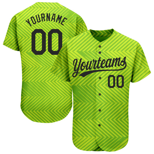 Custom Neon Green Black 3D Pattern Design Authentic Baseball Jersey - Sky-Custom