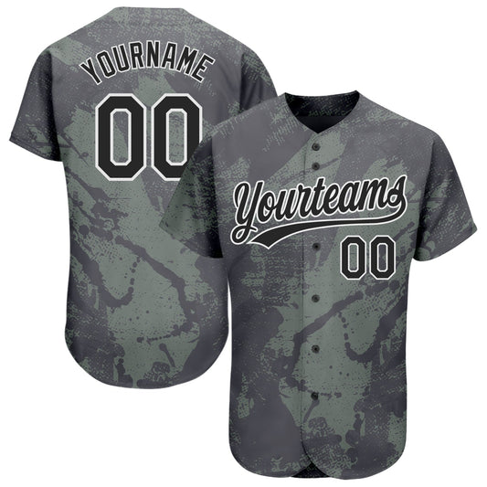 Custom Olive Black-White 3D Pattern Design Authentic Salute To Service Baseball Jersey - Sky-Custom