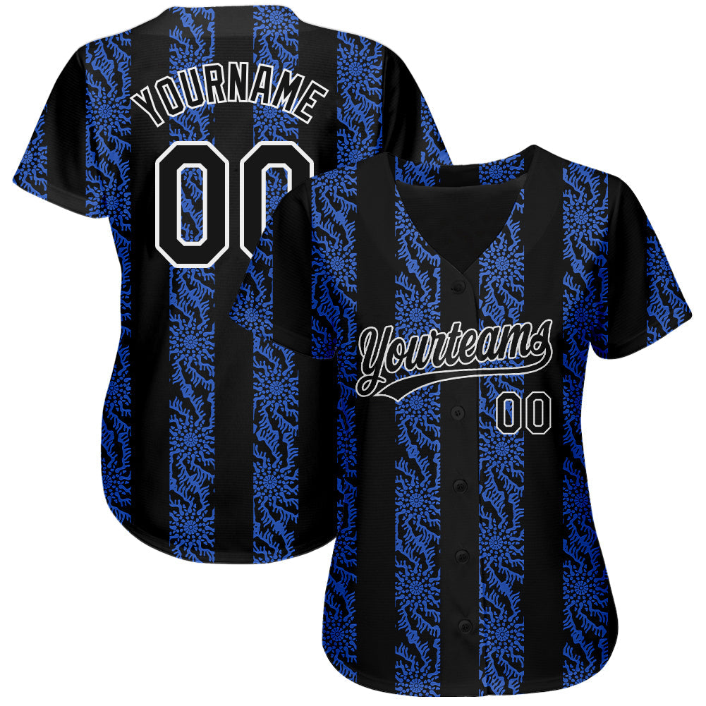Custom Royal Black-White 3D Pattern Design Authentic Baseball Jersey - Sky-Custom