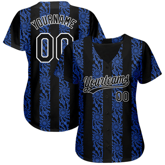 Custom Royal Black-White 3D Pattern Design Authentic Baseball Jersey - Sky-Custom