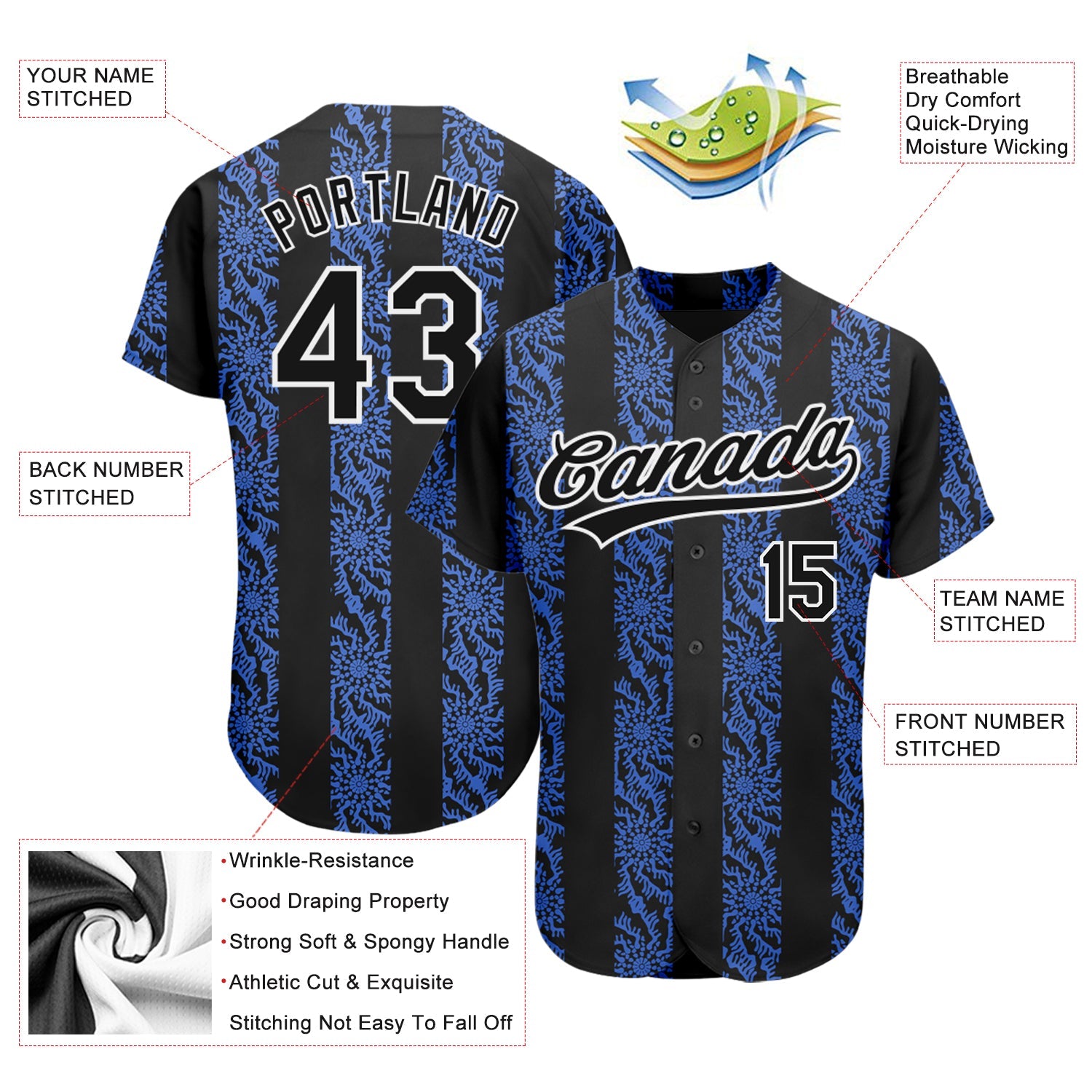 Custom Royal Black-White 3D Pattern Design Authentic Baseball Jersey - Sky-Custom