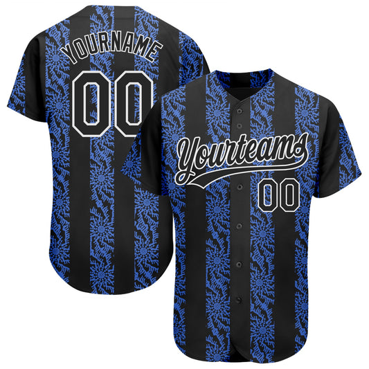 Custom Royal Black-White 3D Pattern Design Authentic Baseball Jersey - Sky-Custom