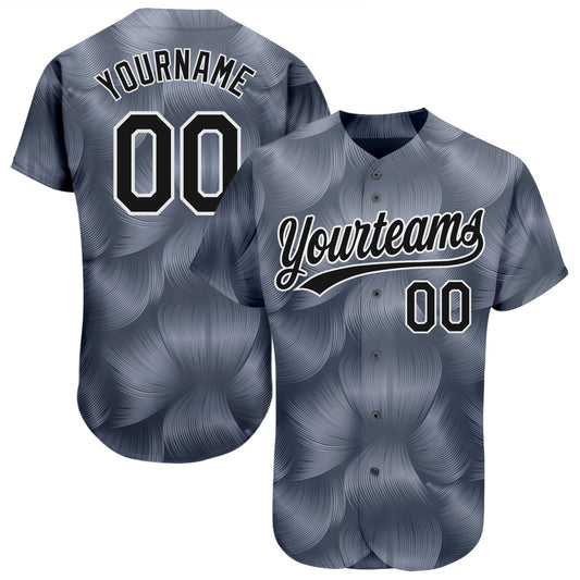 Custom Steel Gray Black-White 3D Pattern Design Authentic Baseball Jersey - Sky-Custom