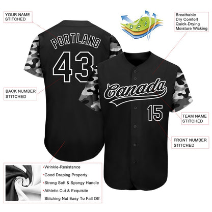 Custom Black Black-Camo 3D Pattern Design Authentic Baseball Jersey - Sky-Custom