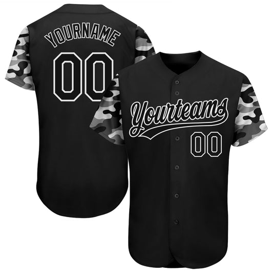 Custom Black Black-Camo 3D Pattern Design Authentic Baseball Jersey - Sky-Custom
