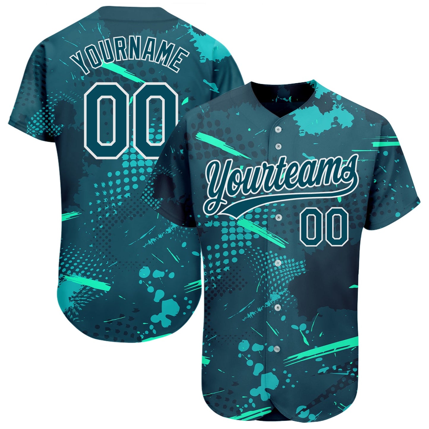 Custom Green Green-Aqua 3D Pattern Design Authentic Baseball Jersey - Sky-Custom