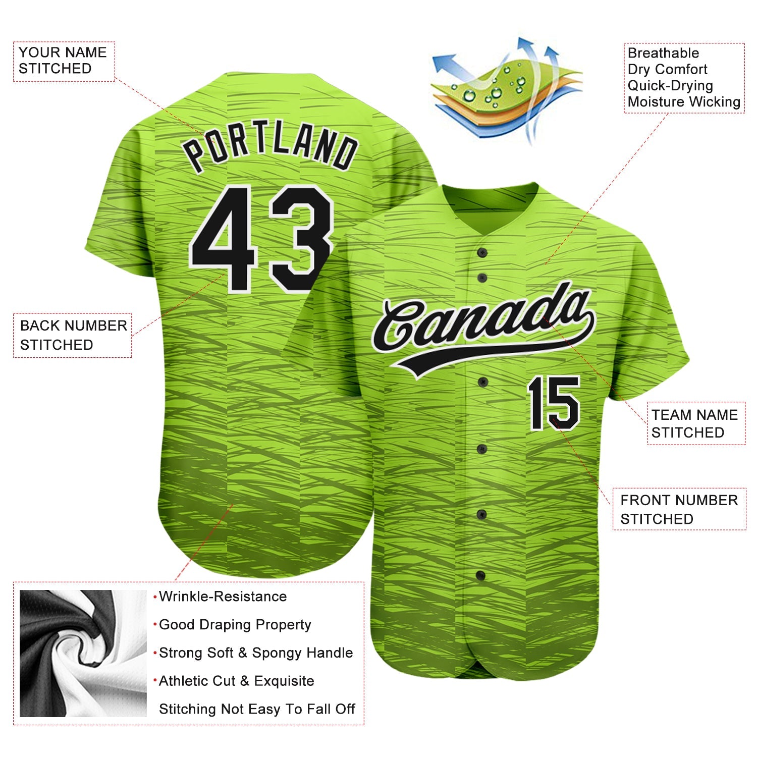 Custom Neon Green Black-White 3D Pattern Design Authentic Baseball Jersey - Sky-Custom