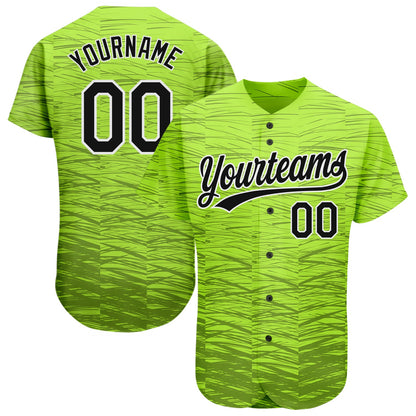 Custom Neon Green Black-White 3D Pattern Design Authentic Baseball Jersey - Sky-Custom