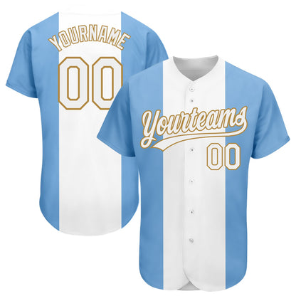 Custom Light Blue White-Old Gold 3D Argentinian Flag Authentic Baseball Jersey - Sky-Custom
