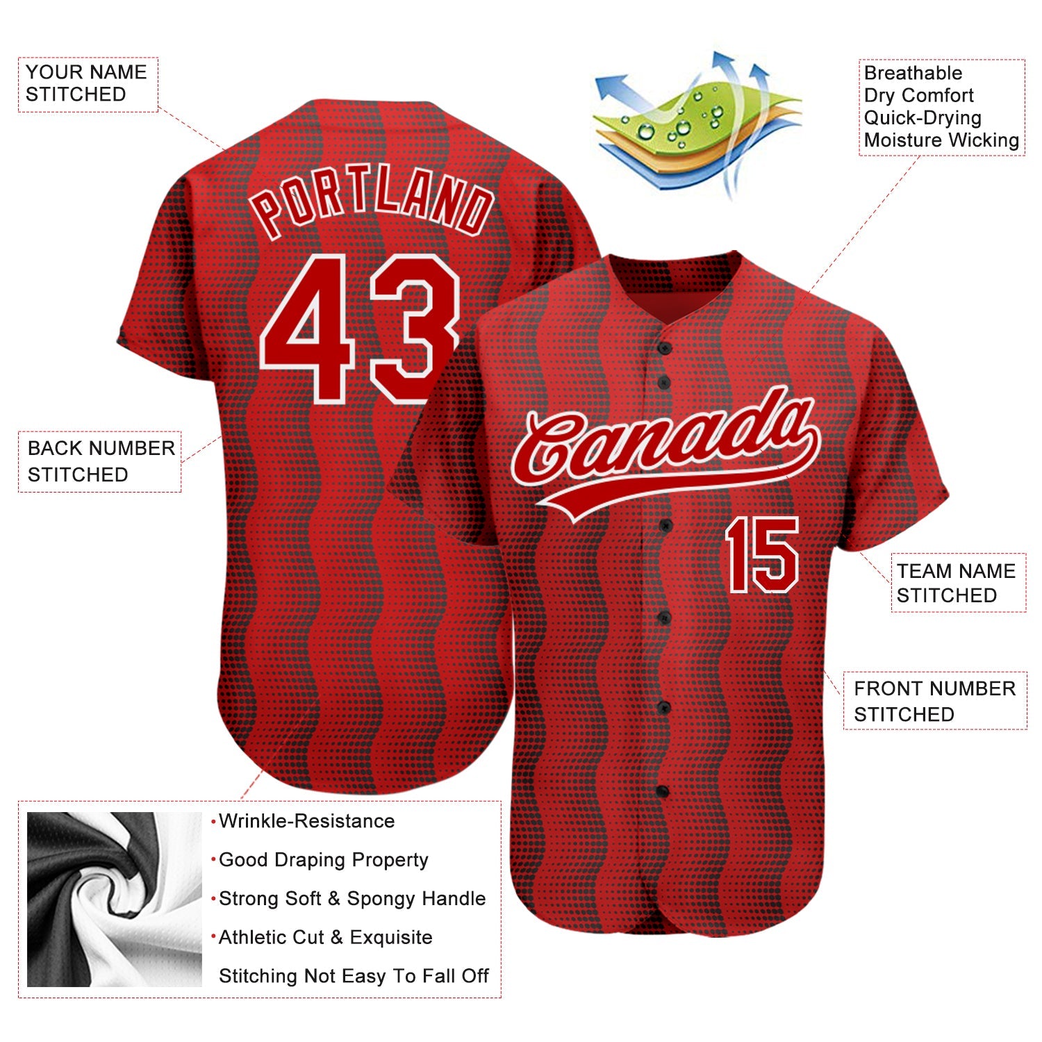 Custom Red Red-White 3D Pattern Design Authentic Baseball Jersey - Sky-Custom
