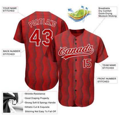 Custom Red Red-White 3D Pattern Design Authentic Baseball Jersey - Sky-Custom