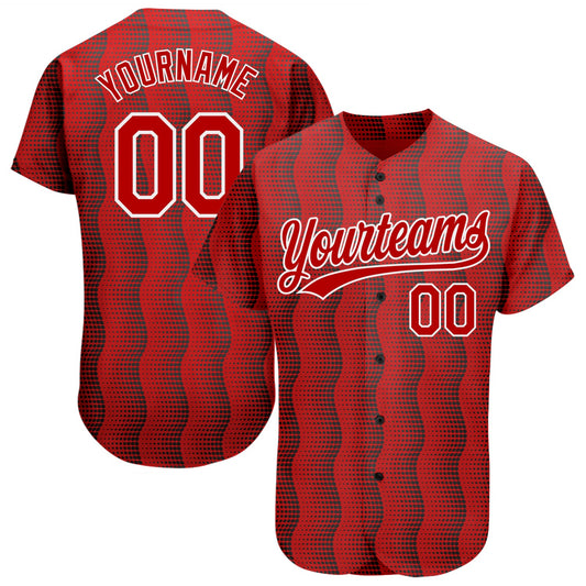 Custom Red Red-White 3D Pattern Design Authentic Baseball Jersey - Sky-Custom