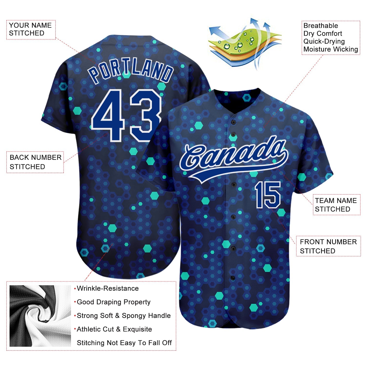 Custom Navy Royal-Aqua 3D Pattern Design Authentic Baseball Jersey - Sky-Custom